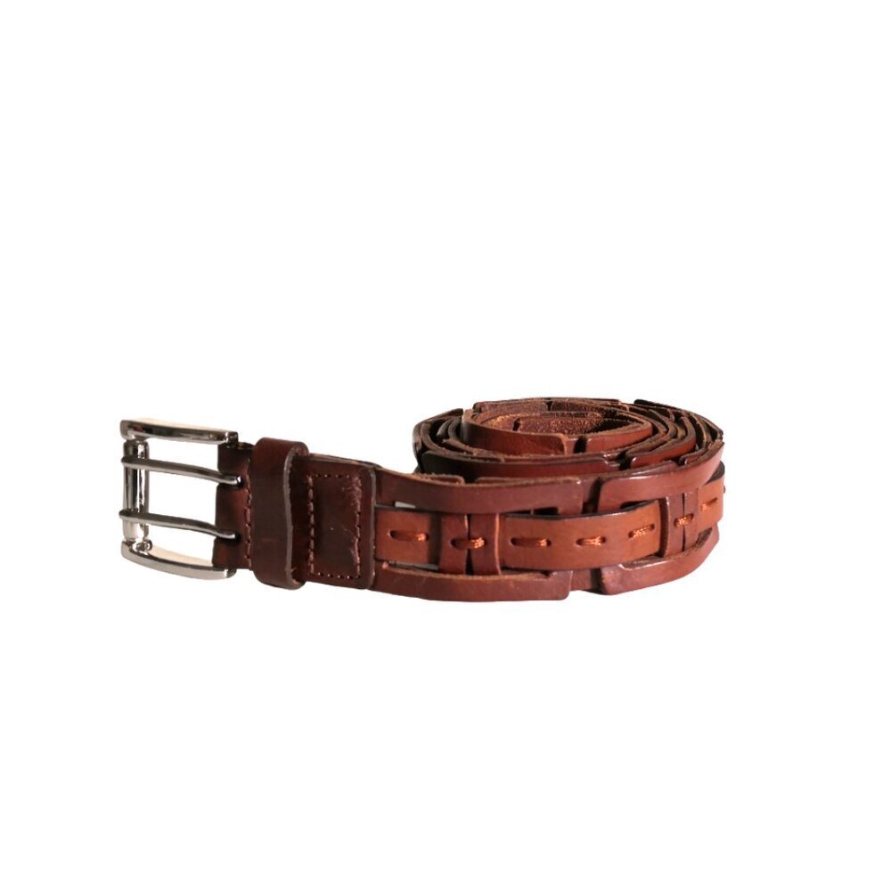 Genuine Leather Link Belt‎ Silver Buckle 40"Lx1 1/4"W